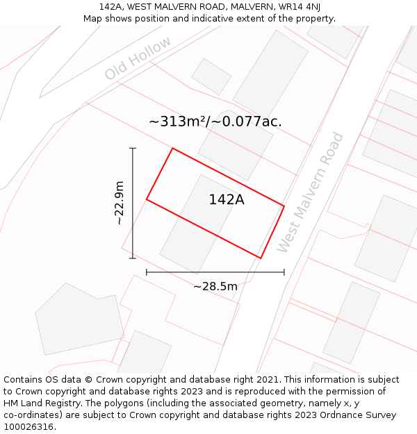 142A, WEST MALVERN ROAD, MALVERN, WR14 4NJ: Plot and title map