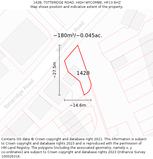 142B, TOTTERIDGE ROAD, HIGH WYCOMBE, HP13 6HZ: Plot and title map