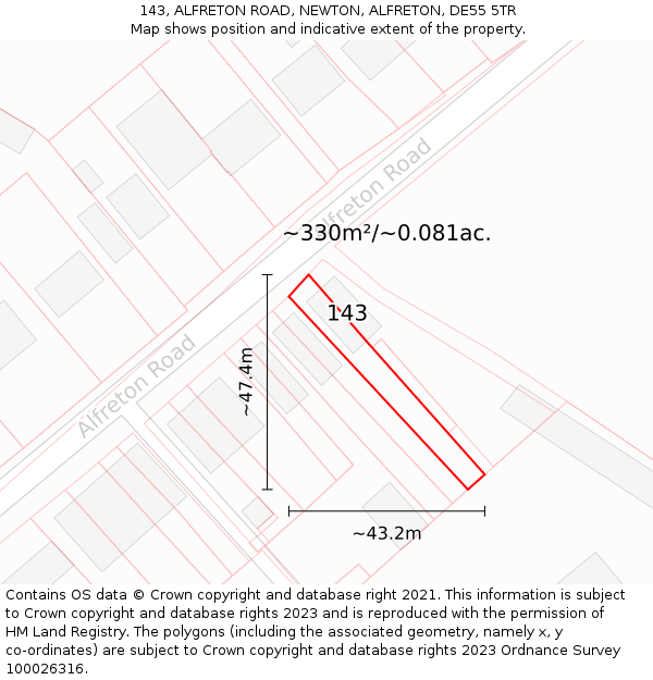 143, ALFRETON ROAD, NEWTON, ALFRETON, DE55 5TR: Plot and title map