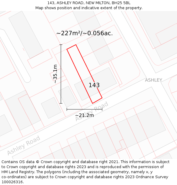 143, ASHLEY ROAD, NEW MILTON, BH25 5BL: Plot and title map