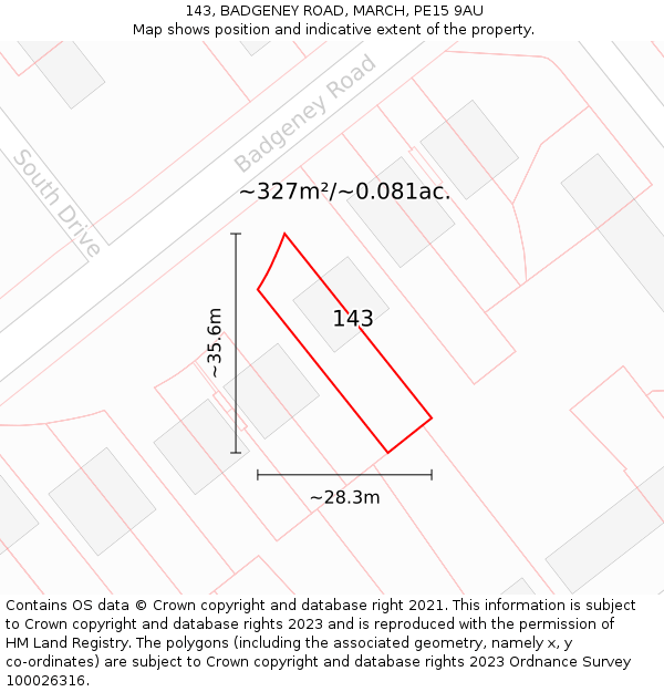 143, BADGENEY ROAD, MARCH, PE15 9AU: Plot and title map