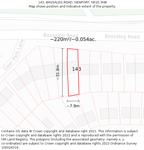 143, BASSALEG ROAD, NEWPORT, NP20 3NB: Plot and title map