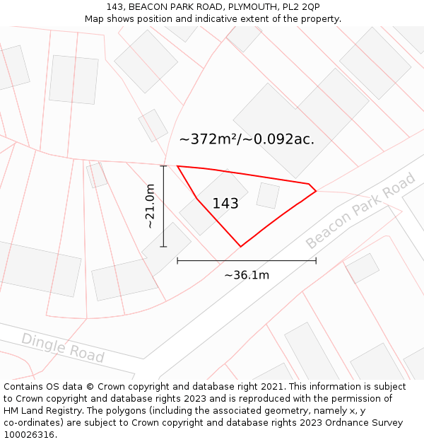 143, BEACON PARK ROAD, PLYMOUTH, PL2 2QP: Plot and title map