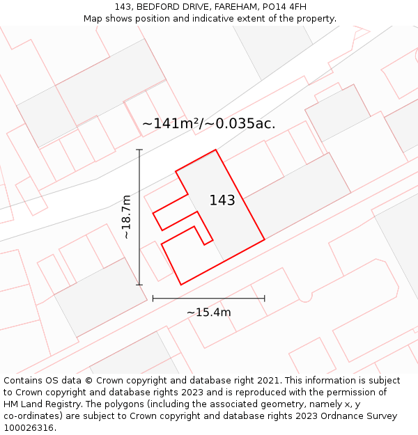 143, BEDFORD DRIVE, FAREHAM, PO14 4FH: Plot and title map