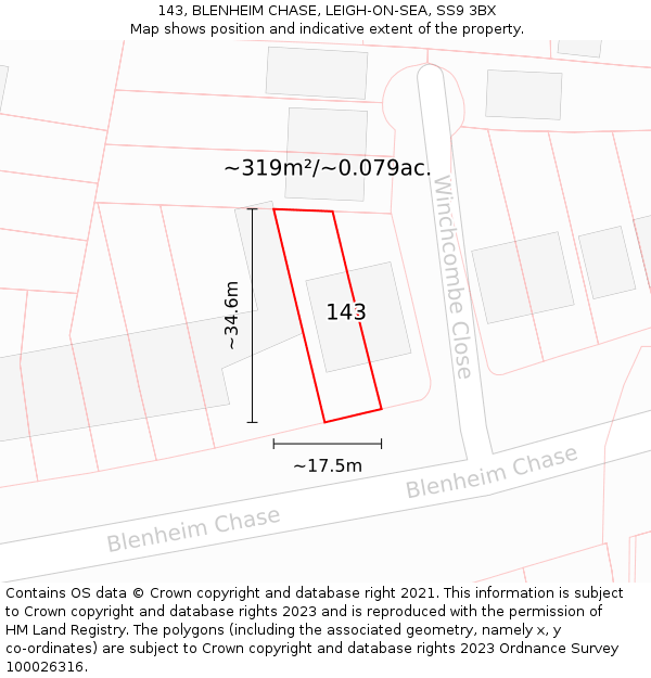 143, BLENHEIM CHASE, LEIGH-ON-SEA, SS9 3BX: Plot and title map