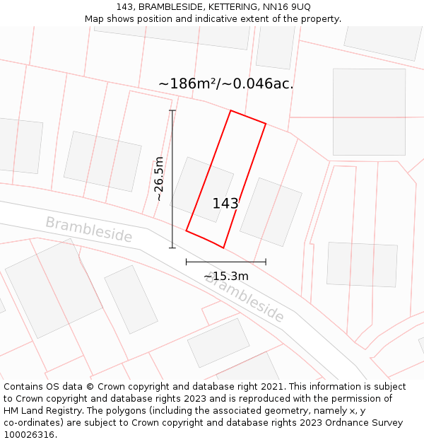 143, BRAMBLESIDE, KETTERING, NN16 9UQ: Plot and title map