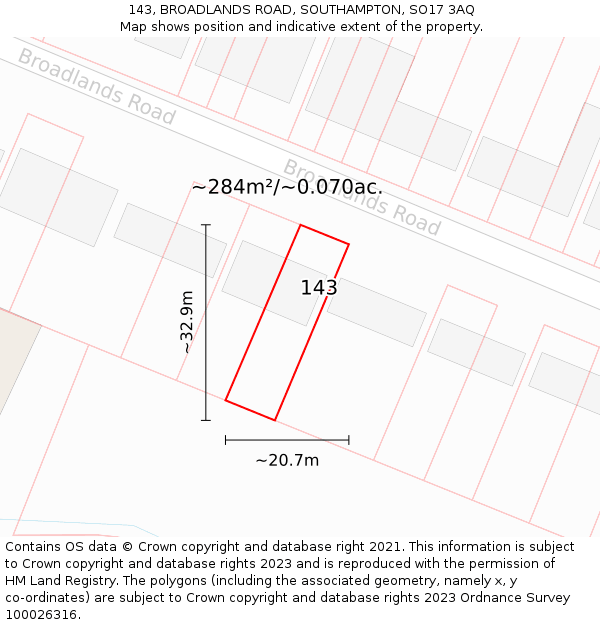 143, BROADLANDS ROAD, SOUTHAMPTON, SO17 3AQ: Plot and title map