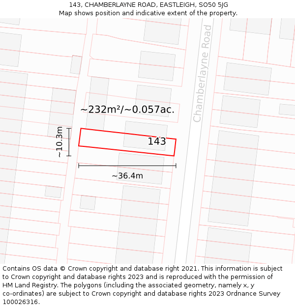 143, CHAMBERLAYNE ROAD, EASTLEIGH, SO50 5JG: Plot and title map