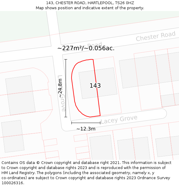143, CHESTER ROAD, HARTLEPOOL, TS26 0HZ: Plot and title map