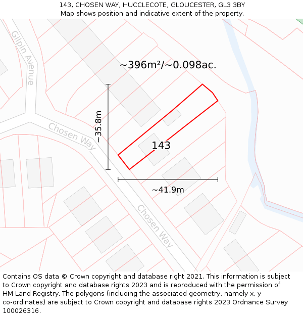 143, CHOSEN WAY, HUCCLECOTE, GLOUCESTER, GL3 3BY: Plot and title map