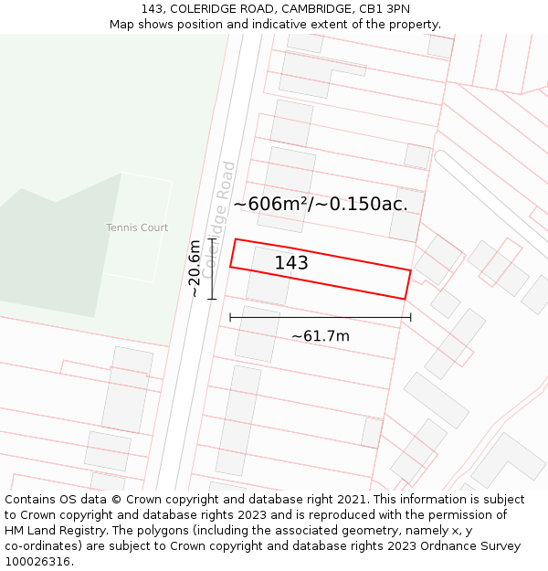 143, COLERIDGE ROAD, CAMBRIDGE, CB1 3PN: Plot and title map