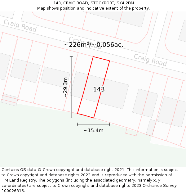 143, CRAIG ROAD, STOCKPORT, SK4 2BN: Plot and title map
