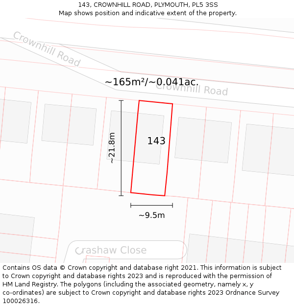 143, CROWNHILL ROAD, PLYMOUTH, PL5 3SS: Plot and title map