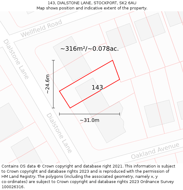 143, DIALSTONE LANE, STOCKPORT, SK2 6AU: Plot and title map