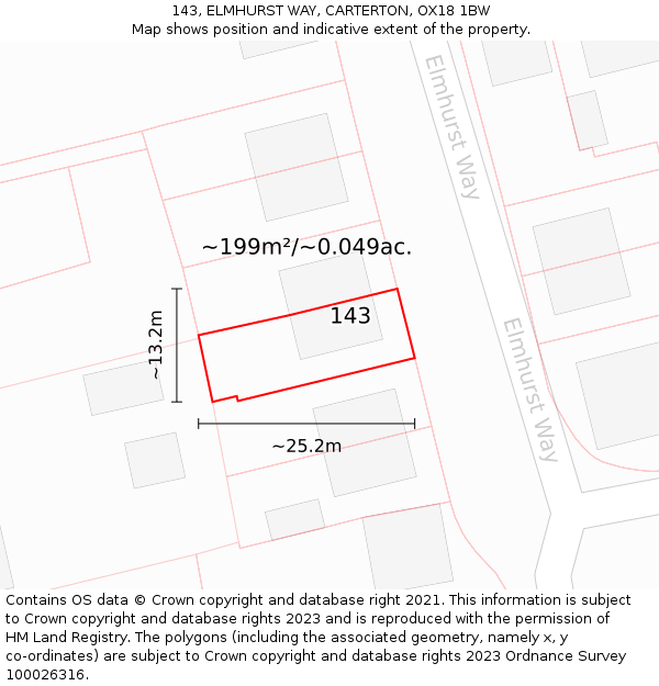 143, ELMHURST WAY, CARTERTON, OX18 1BW: Plot and title map