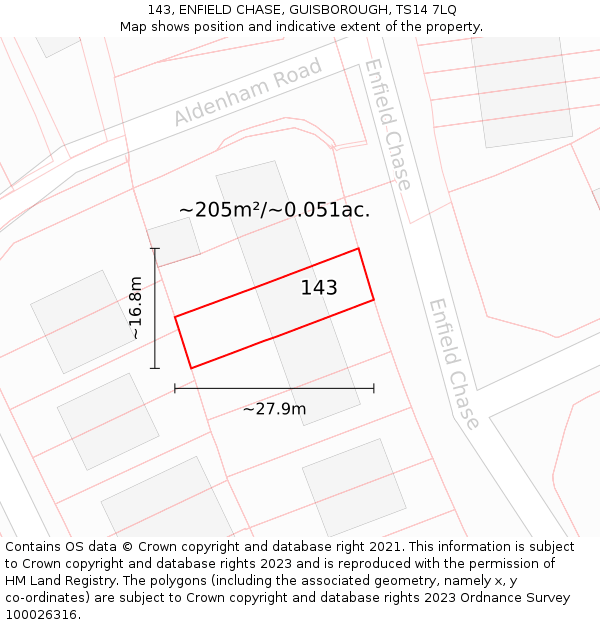 143, ENFIELD CHASE, GUISBOROUGH, TS14 7LQ: Plot and title map