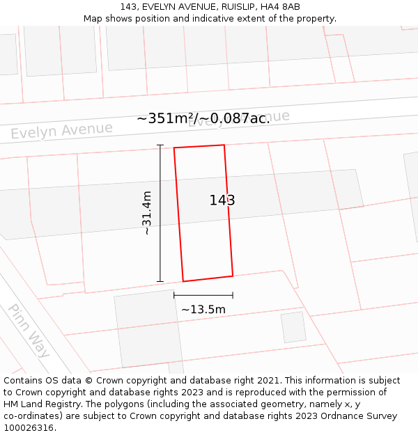 143, EVELYN AVENUE, RUISLIP, HA4 8AB: Plot and title map