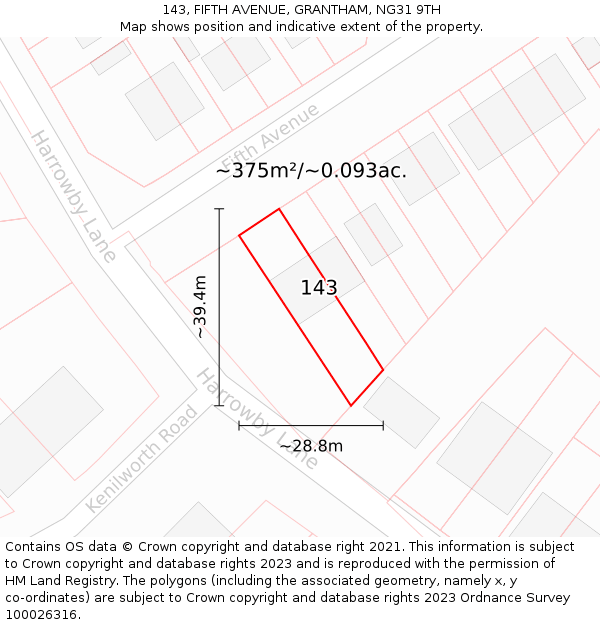 143, FIFTH AVENUE, GRANTHAM, NG31 9TH: Plot and title map