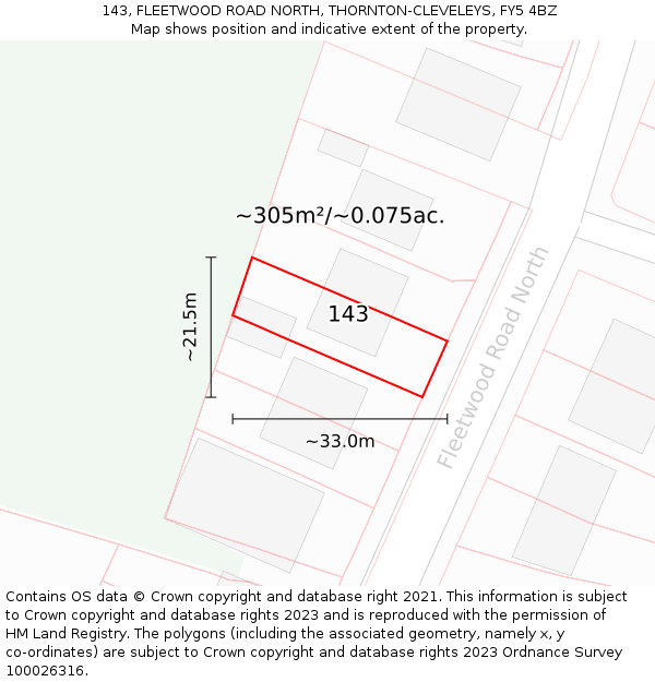 143, FLEETWOOD ROAD NORTH, THORNTON-CLEVELEYS, FY5 4BZ: Plot and title map