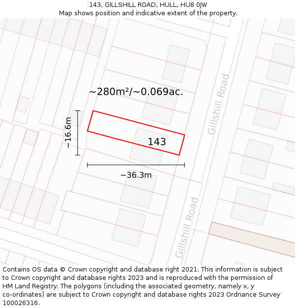 143, GILLSHILL ROAD, HULL, HU8 0JW: Plot and title map