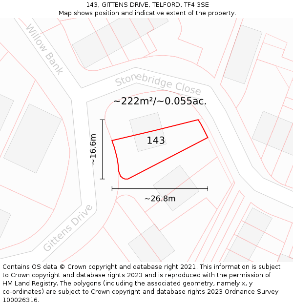 143, GITTENS DRIVE, TELFORD, TF4 3SE: Plot and title map