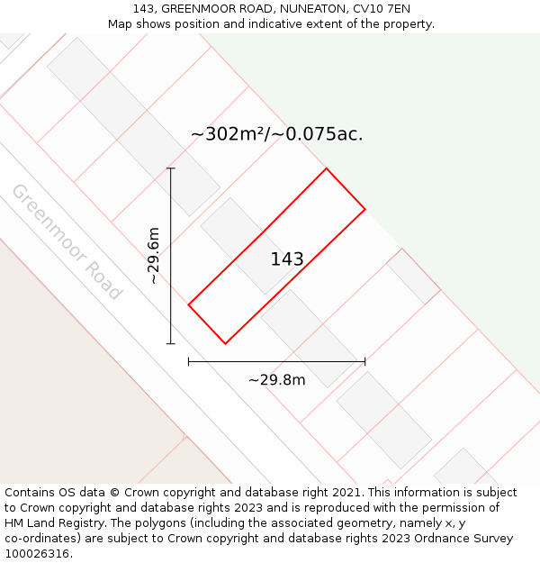 143, GREENMOOR ROAD, NUNEATON, CV10 7EN: Plot and title map