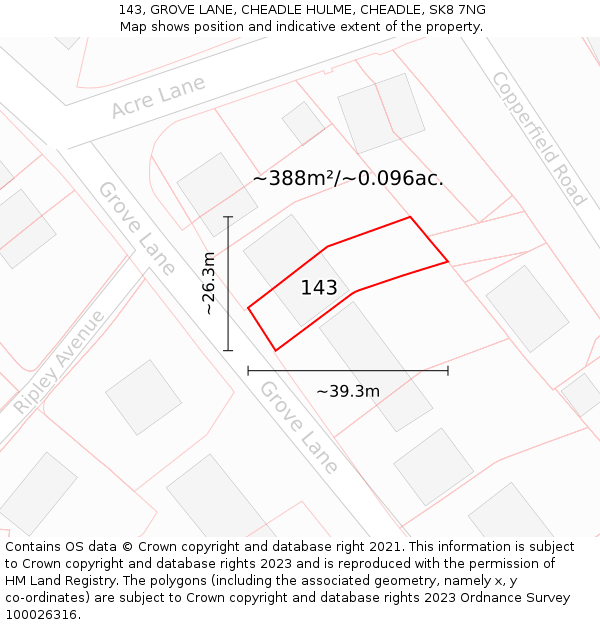 143, GROVE LANE, CHEADLE HULME, CHEADLE, SK8 7NG: Plot and title map