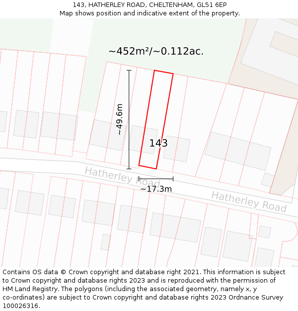 143, HATHERLEY ROAD, CHELTENHAM, GL51 6EP: Plot and title map