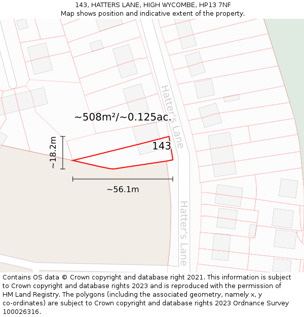 143, HATTERS LANE, HIGH WYCOMBE, HP13 7NF: Plot and title map