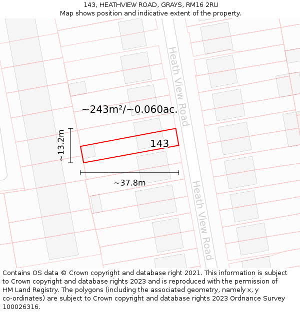 143, HEATHVIEW ROAD, GRAYS, RM16 2RU: Plot and title map