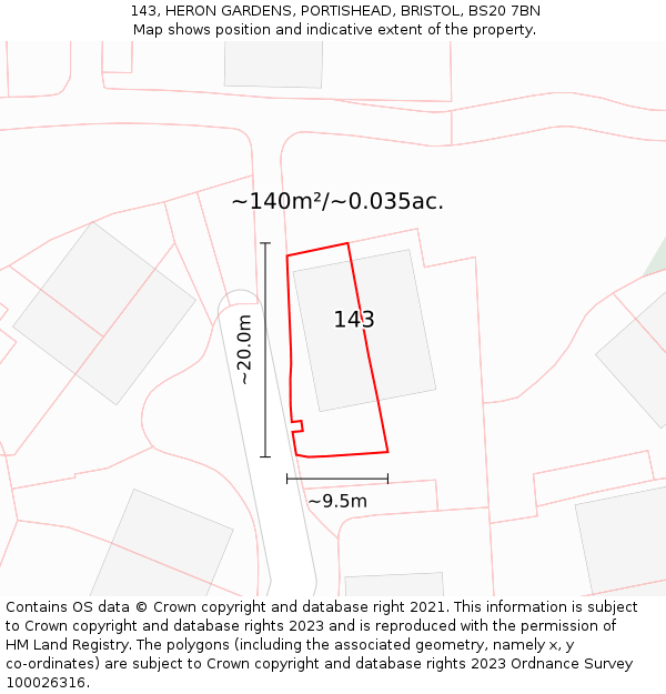 143, HERON GARDENS, PORTISHEAD, BRISTOL, BS20 7BN: Plot and title map