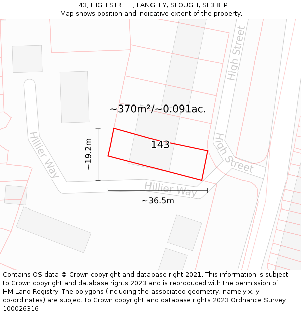 143, HIGH STREET, LANGLEY, SLOUGH, SL3 8LP: Plot and title map