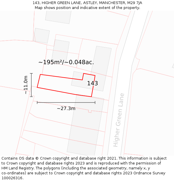 143, HIGHER GREEN LANE, ASTLEY, MANCHESTER, M29 7JA: Plot and title map