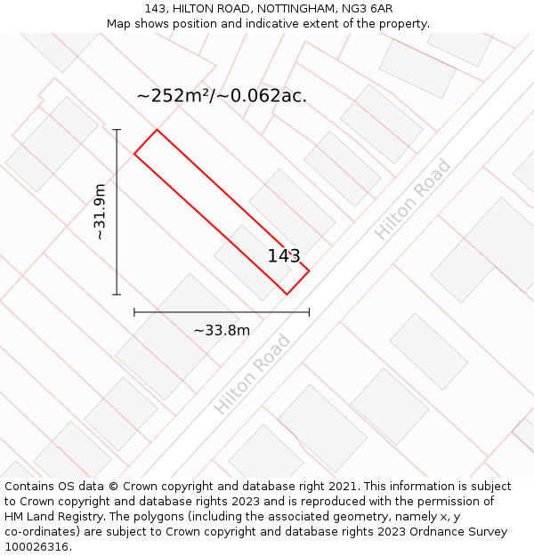 143, HILTON ROAD, NOTTINGHAM, NG3 6AR: Plot and title map