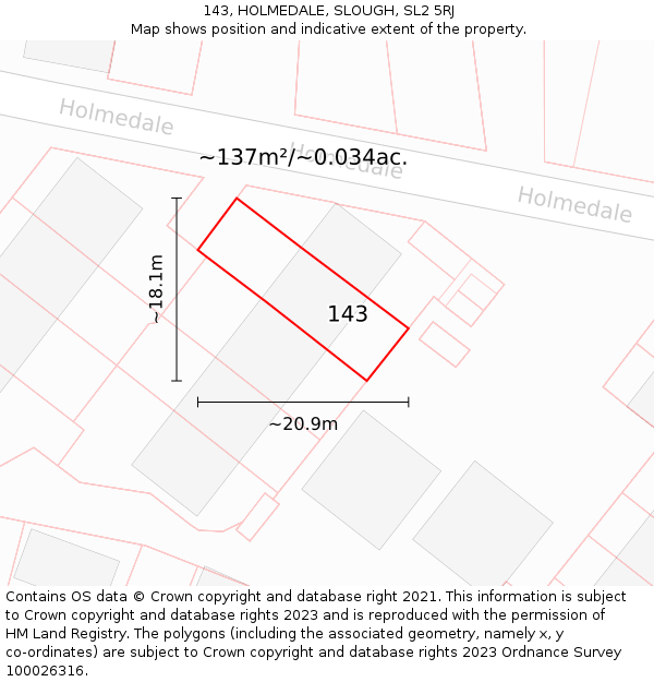 143, HOLMEDALE, SLOUGH, SL2 5RJ: Plot and title map