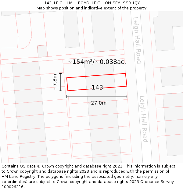 143, LEIGH HALL ROAD, LEIGH-ON-SEA, SS9 1QY: Plot and title map