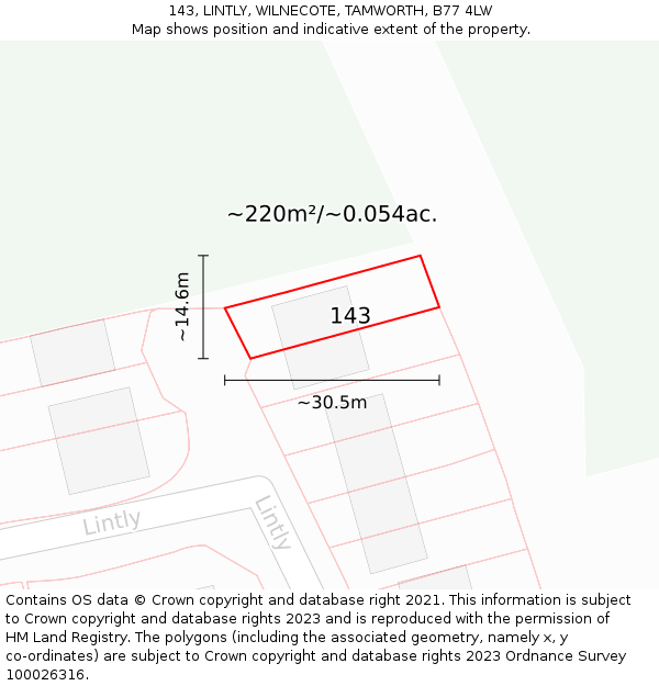 143, LINTLY, WILNECOTE, TAMWORTH, B77 4LW: Plot and title map