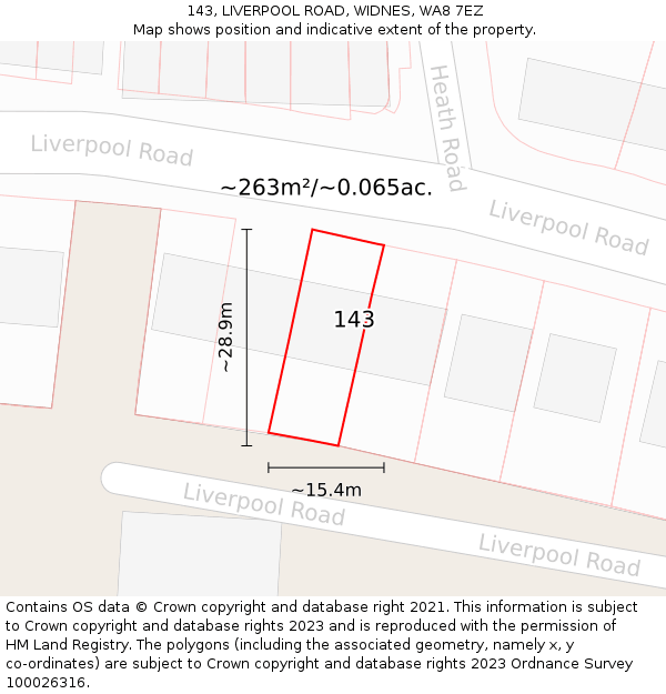 143, LIVERPOOL ROAD, WIDNES, WA8 7EZ: Plot and title map