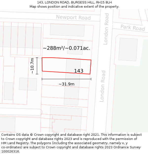 143, LONDON ROAD, BURGESS HILL, RH15 8LH: Plot and title map