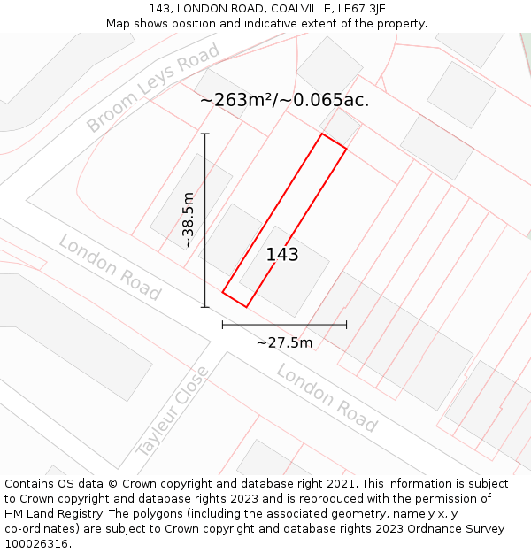 143, LONDON ROAD, COALVILLE, LE67 3JE: Plot and title map