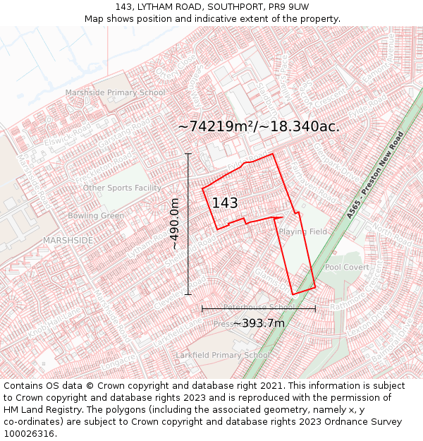 143, LYTHAM ROAD, SOUTHPORT, PR9 9UW: Plot and title map