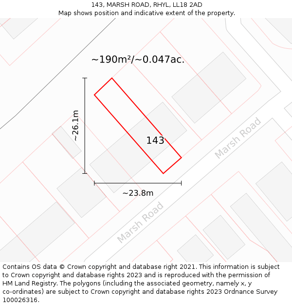 143, MARSH ROAD, RHYL, LL18 2AD: Plot and title map