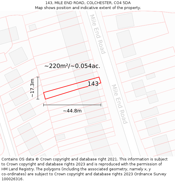 143, MILE END ROAD, COLCHESTER, CO4 5DA: Plot and title map