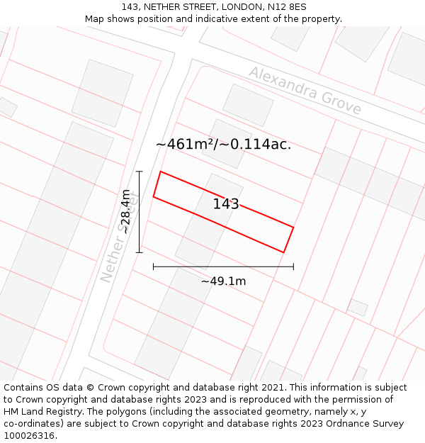 143, NETHER STREET, LONDON, N12 8ES: Plot and title map