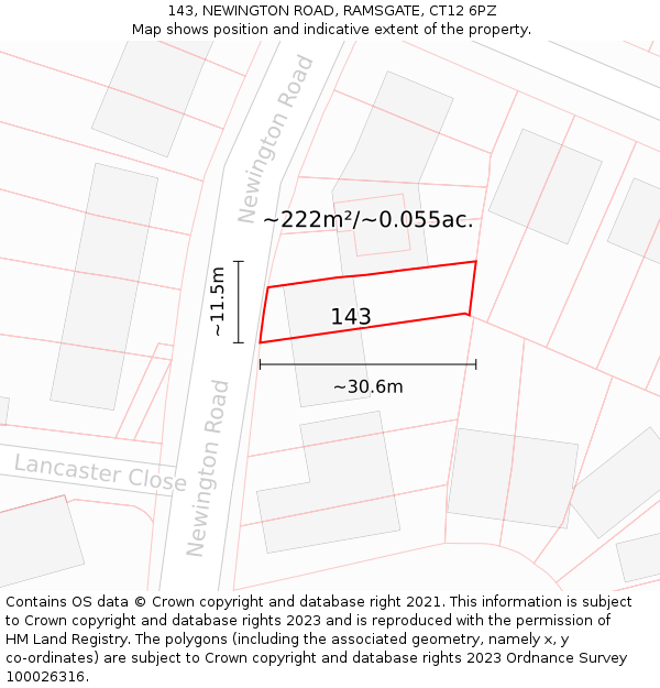 143, NEWINGTON ROAD, RAMSGATE, CT12 6PZ: Plot and title map