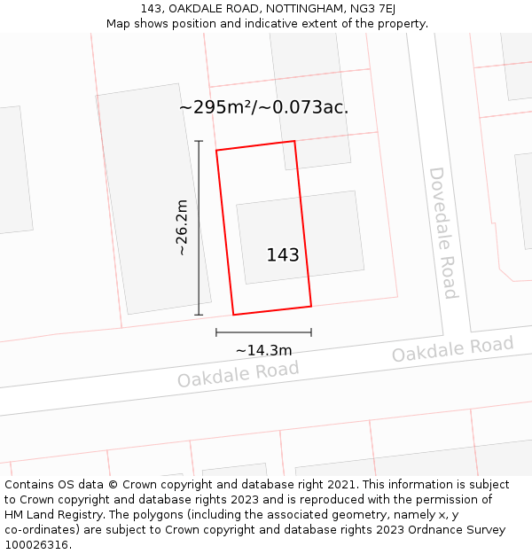 143, OAKDALE ROAD, NOTTINGHAM, NG3 7EJ: Plot and title map