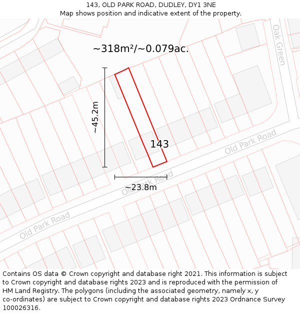 143, OLD PARK ROAD, DUDLEY, DY1 3NE: Plot and title map