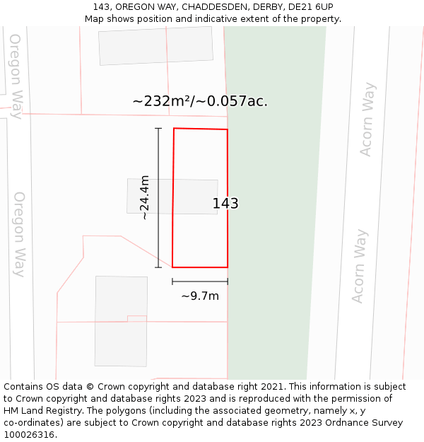 143, OREGON WAY, CHADDESDEN, DERBY, DE21 6UP: Plot and title map