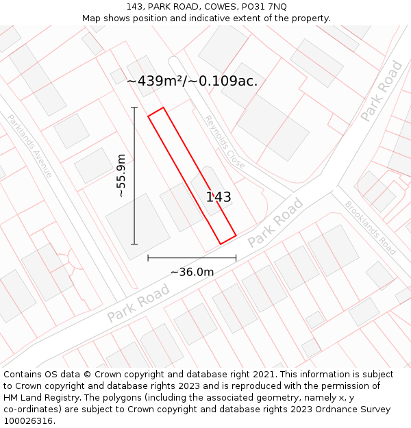 143, PARK ROAD, COWES, PO31 7NQ: Plot and title map