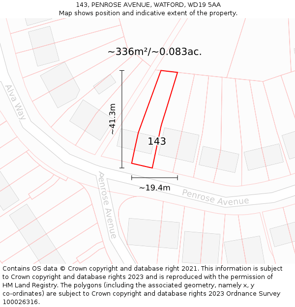 143, PENROSE AVENUE, WATFORD, WD19 5AA: Plot and title map